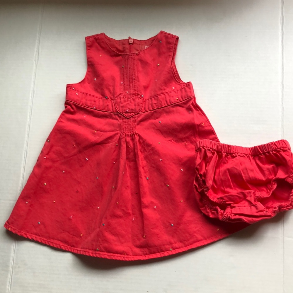Gymboree cotton embroidered accent dress matching diaper cover size 6-12m